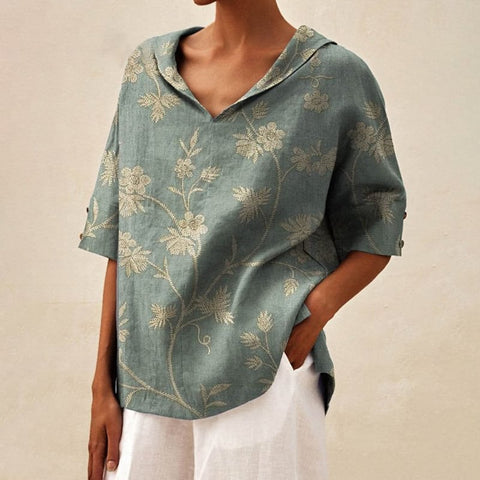 Solid color cotton and linen loose hooded top T-shirt m302700