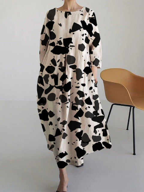 Loose Crew Neck Fashion Premium Long Sleeve Printed Dress m301044