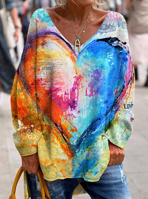 Large size split love dog 3D printing urban casual women's long T-shirt m301662