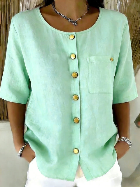 Fashion metal button cotton and linen women's shirt cardigan m302685