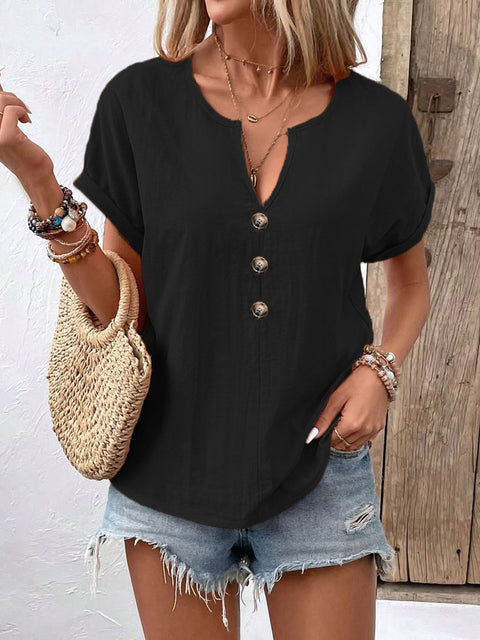Button v-neck short-sleeved t-shirt top m301201