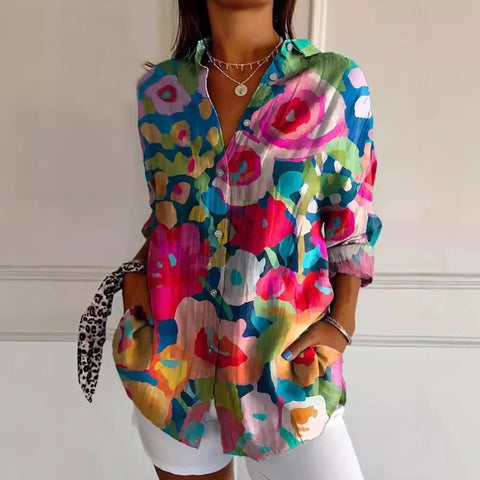 Summer trend long-sleeved shirt flower pattern printing 3D shirt m301226