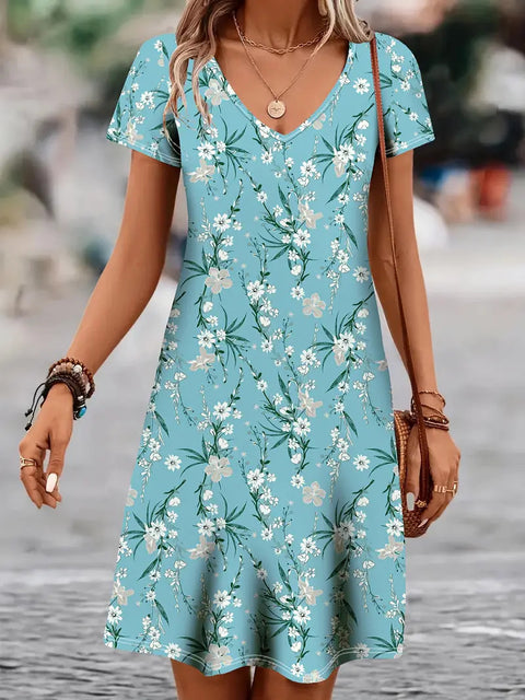 Fashion casual versatile V-neck short-sleeved medium and long skirt m301730