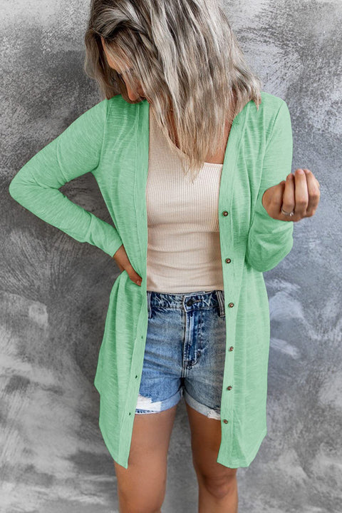 Long button solid color casual long sleeved cardigan women's m300020