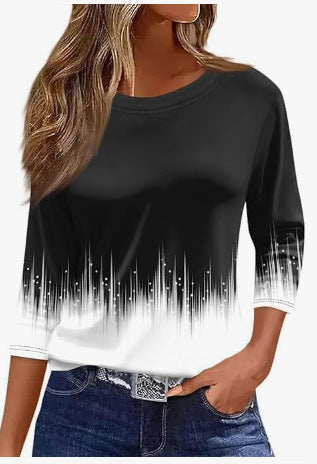 Slim and thin imitation cotton round neck printing solid color seven-quarter sleeve long sleeve m302884