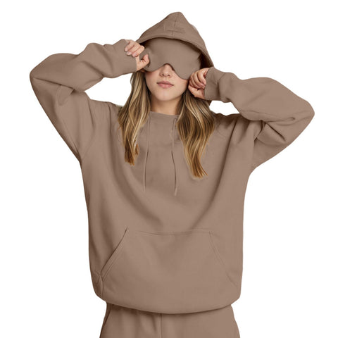 Loose casual simple long-sleeved hooded pullover sweater autumn and winter eye mask splicing jacket m302079