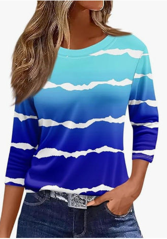 Slim and thin imitation cotton round neck printing solid color seven-quarter sleeve long sleeve m302884