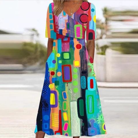 Summer v-neck pocket dress m302897