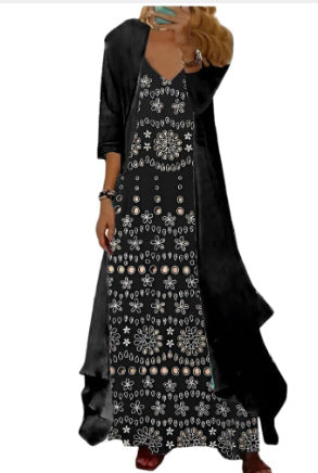 Holiday suspender long skirt Indian style swing skirt two-piece set m302893