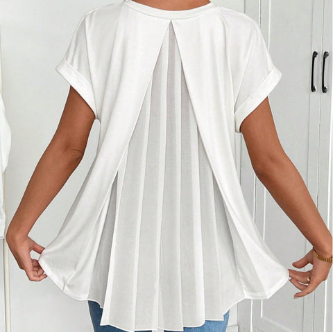 Back pleated V-neck short-sleeved top m302624