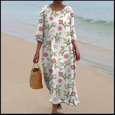 Women's Crew Neck Long Printed Casual Fashion Women's Dress m301059