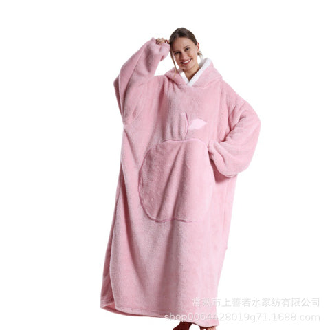 Long loungewear wearable lazy TV blanket double-sided comfortable cotton lint nightgown m302148