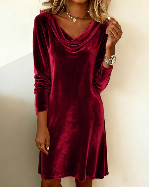 Solid color coat swing neck long sleeve sexy velvet dress m302190