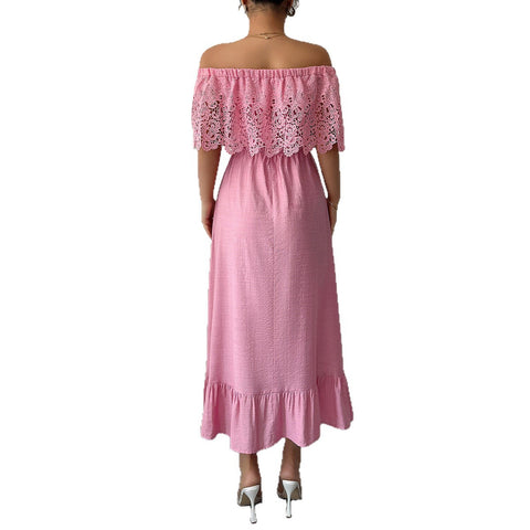 Elegant wind off-the-shoulder A-shaped long dress dress m301401