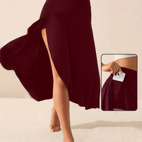 Temperament elegant ruffle leaf drape fashion solid color skirt m302835