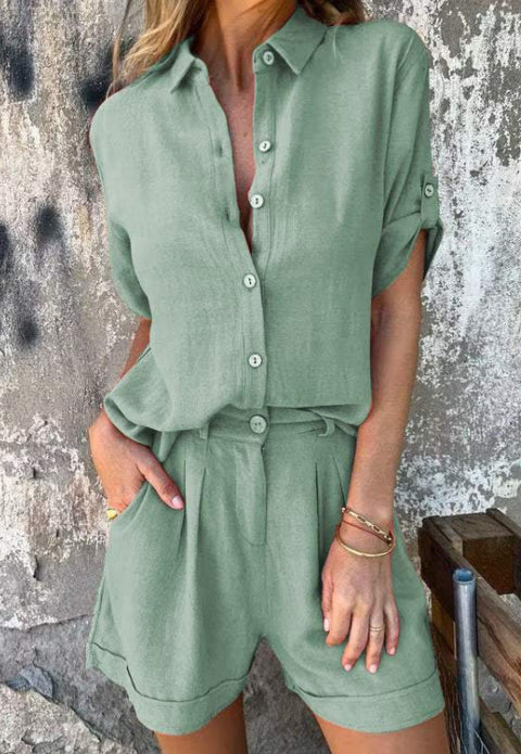 Spring and summer new cotton and linen short-sleeved shorts casual suit women's m302947