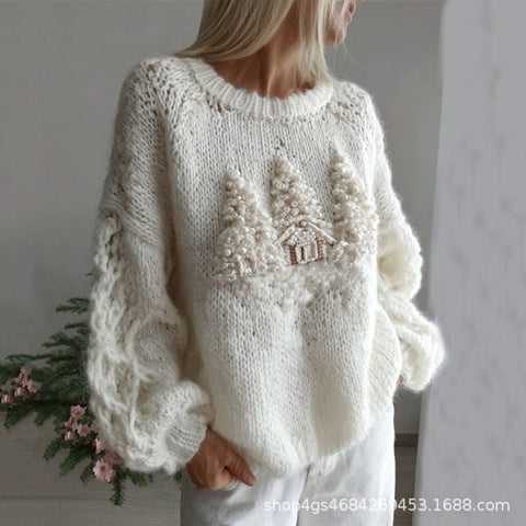 Knitted Women's Christmas Crew Neck Long Sleeve Pullover Women's m302124