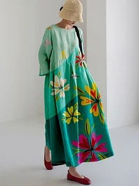 Loose crew neck fashion high-end long-sleeved printed dress m301054