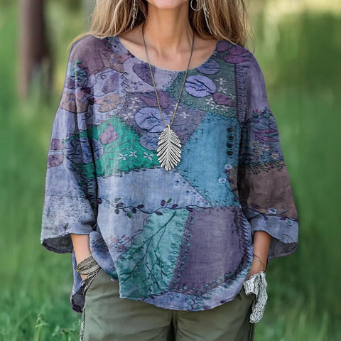 Casual round neck nine-quarter sleeve pullover digital printing women's top T-shirt m301422