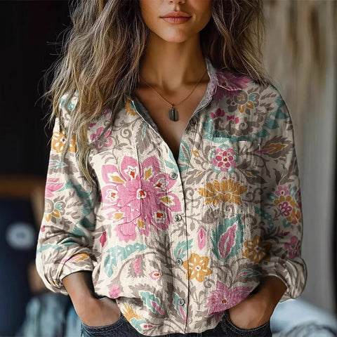 Fashion women's clothing European and American versatile printing casual lapel m301565