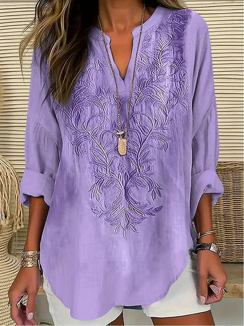 Small V-neck long-sleeved floral simple casual temperament T-shirt m302763
