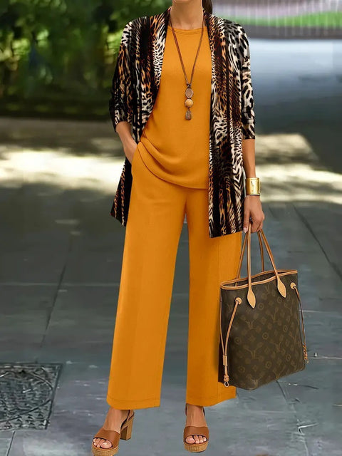 Pink three-piece casual suit women's cardigan wide-leg pants m302761