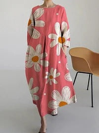 Loose crew neck fashion high-end long-sleeved printed dress m301054