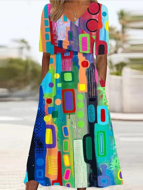 Summer v-neck pocket dress m302897