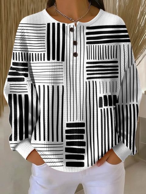 3D digital printing loose casual waffle stand-up collar long sleeve m303065