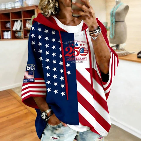 Independence Day 250th Anniversary Printed Loose Hooded T-Shirt m303003