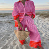 Linglong hemp fish shading casual suit loose sports wide-leg pants marine element casual shirt m303169