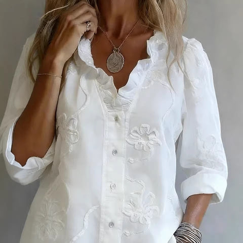 Spring and summer lace print cotton and linen sweet shirt m302681