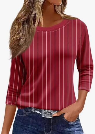 Slim and thin imitation cotton round neck printing solid color seven-quarter sleeve long sleeve m302884