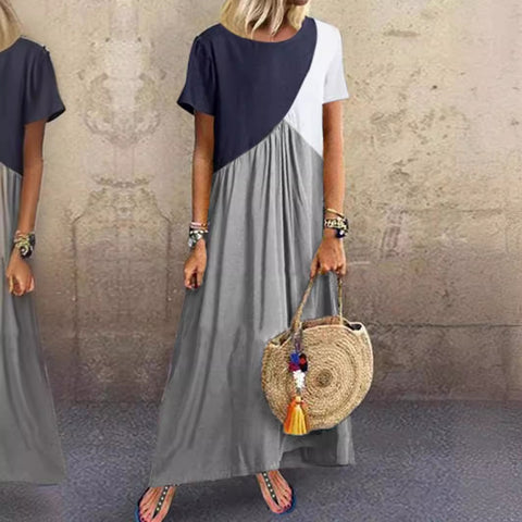 New geometric contrasting color splicing dress summer beach dress m301345