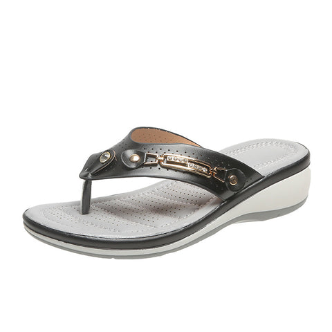 Rhinestone metal buckle light casual hollow wedge heel large size flip-flops m302827