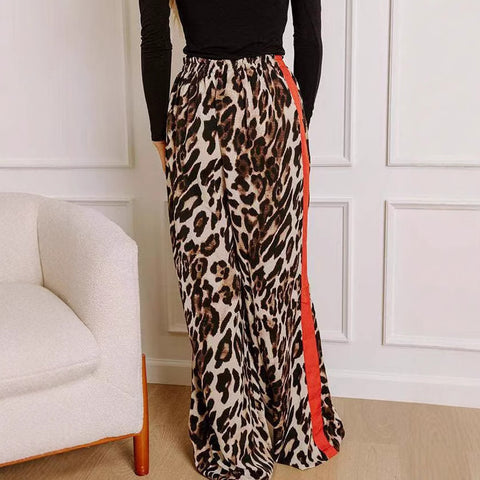 Leopard print splicing temperament loose wide-leg trousers m301903
