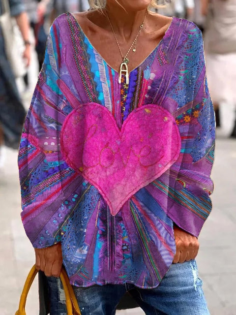 Large size split love dog 3D printing urban casual women's long T-shirt m301662