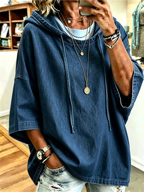 Loose hooded denim top m303097