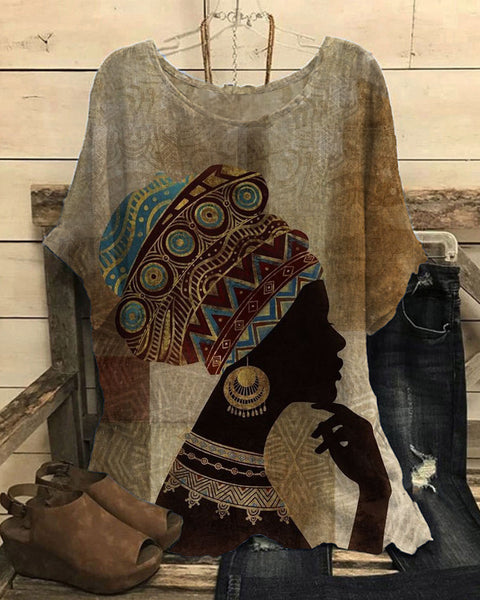 Loose round neck short-sleeved cotton and linen top women's m301281