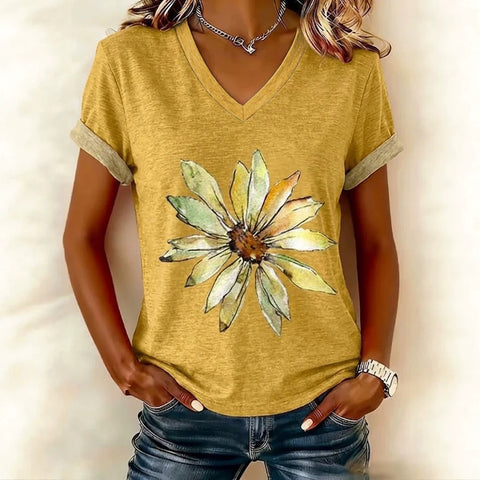 Creative floral elements 3D digital printing V-neck casual trend 3D short sleeve m303035