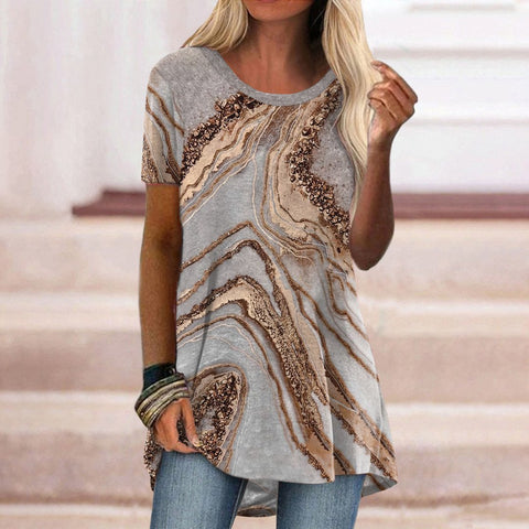 Popular round neck casual ethnic style retro printed short-sleeved T-shirt m301756