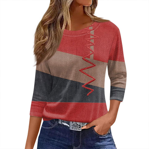 Slim and thin imitation cotton round neck printing solid color seven-quarter sleeve long sleeve m302884