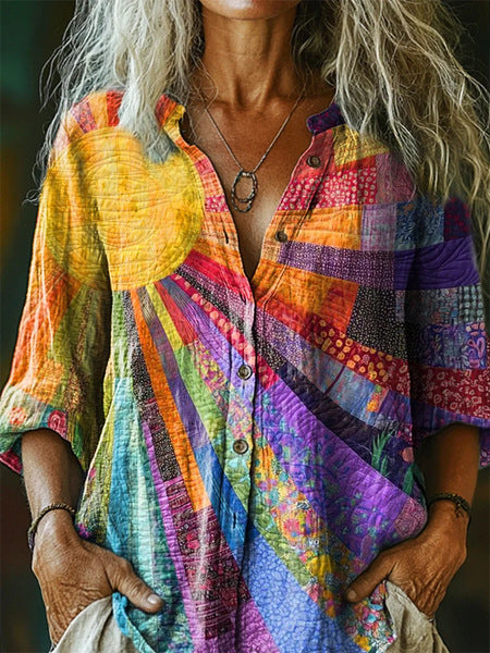 Women's long-sleeved loose 3D digital printing button-down shirt m302466