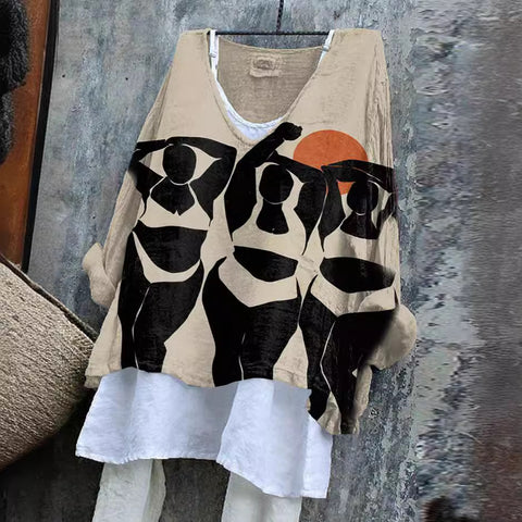 Long-sleeved printed casual pullover loose round neck single-piece T-shirt (without under shirt) m301042