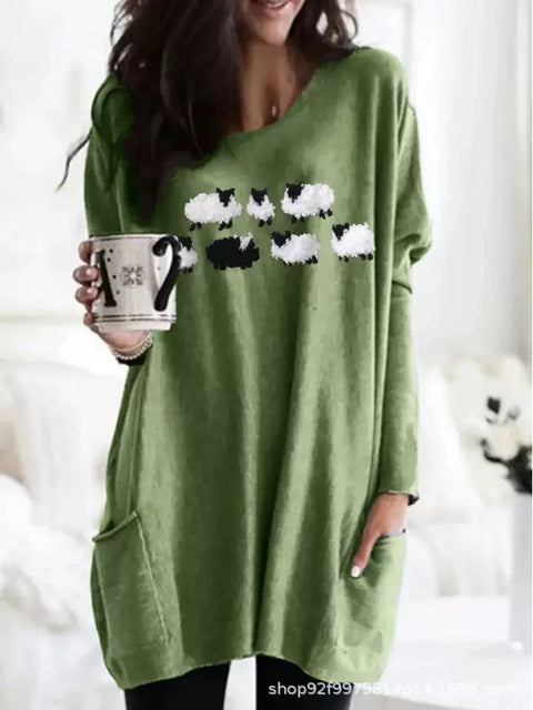 Digital printing women's fashion round neck medium and long top T-shirt m302271