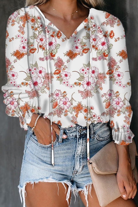 Autumn/Winter Floral Print Shirt V-Neck Long Sleeve T-Shirt M302883