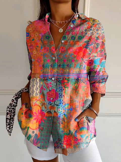 3D digital printing abstract pattern women's long shirt shoulder sleeve shirt m302463
