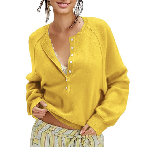 Autumn and winter women's casual crew neck sweater henry shirt button-up knitted pullover m302089