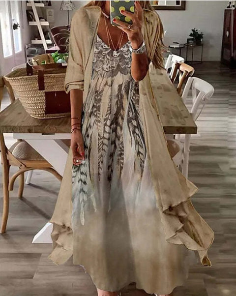 Holiday suspender long skirt Indian style swing skirt two-piece set m302893