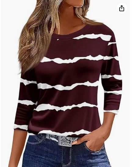 Slim and thin imitation cotton round neck printing solid color seven-quarter sleeve long sleeve m302884